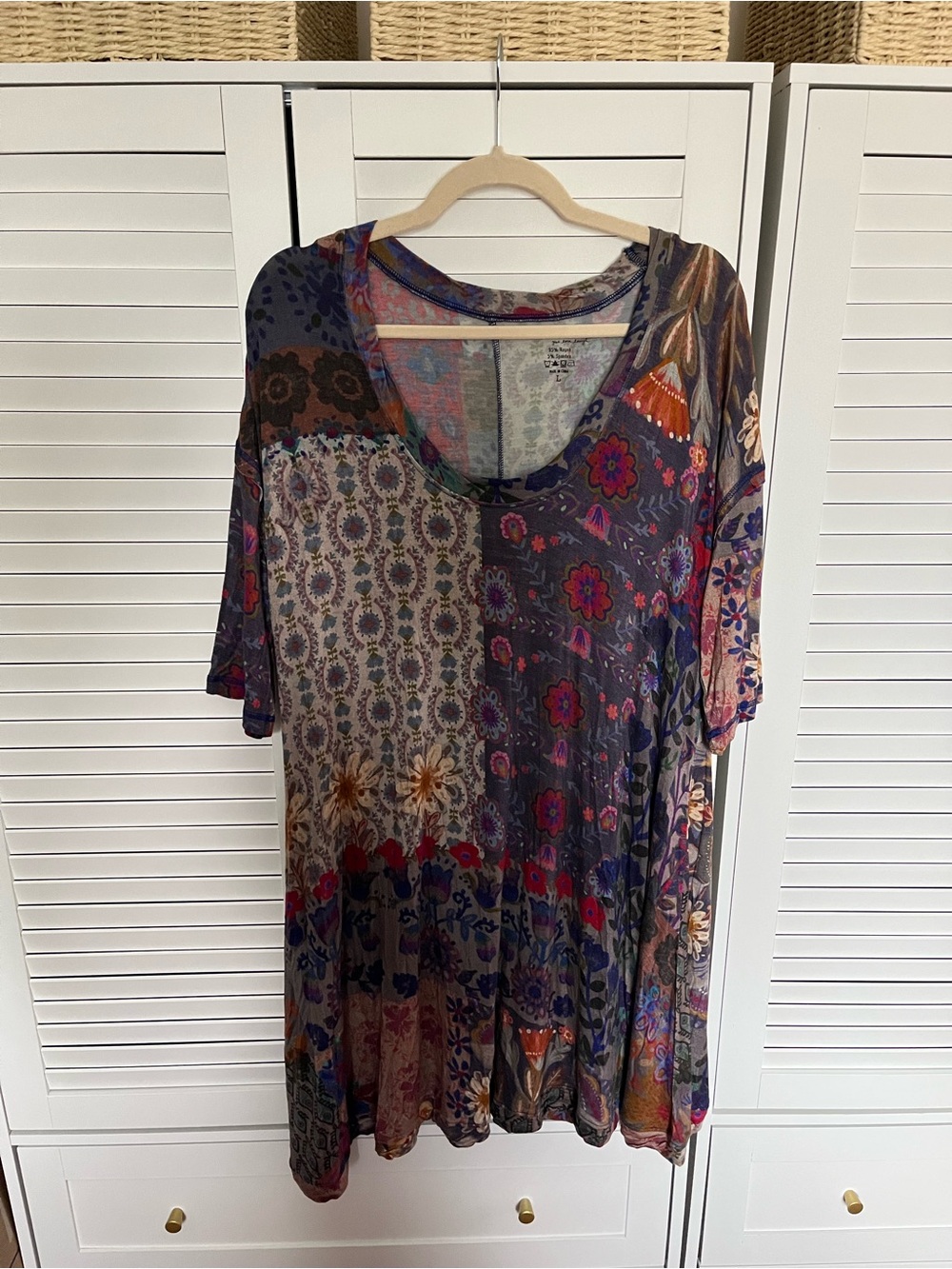 NATURAL LIFE Multi-Color Boho Patchwork Scoop Neck Tunic Top